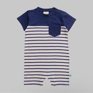 Navy and White Striped Baby Romper